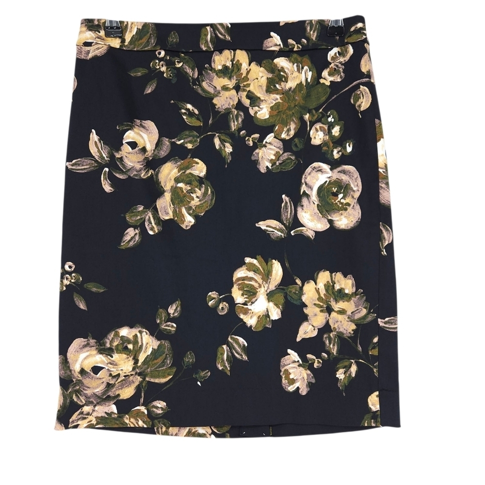 J.Crew Straight Pencil Skirt Black Floral Zip Back Lined Career 4